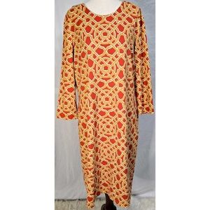 J.McLaughlin Catalina Cloth Shift Dress Stretch Geometric Red Tan White Classic